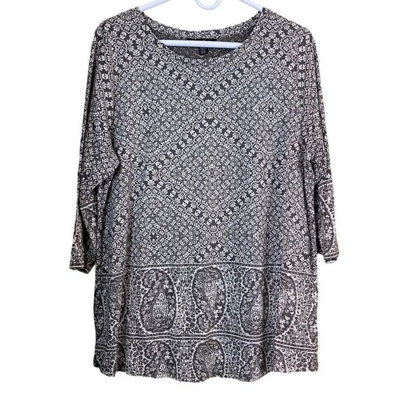 Lucky Brand Paisley Graphic 3/4 Sleeve Top Size 1X - Picture 1 of 7
